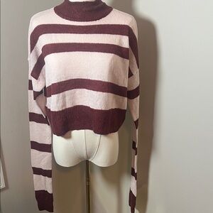 NWOT Lovers + Friends Burgundy and Pink Striped Sweater